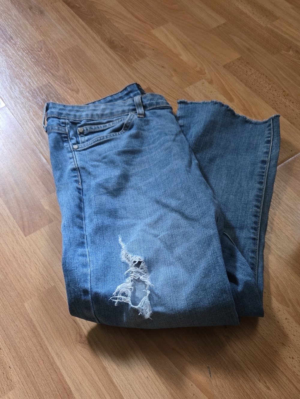 Women's Light Blue Distressed Wide Leg Jeans